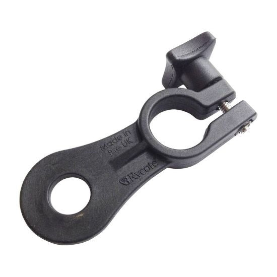 Rycote XLR holder with black clamp and dual connector pins, oval cable ring