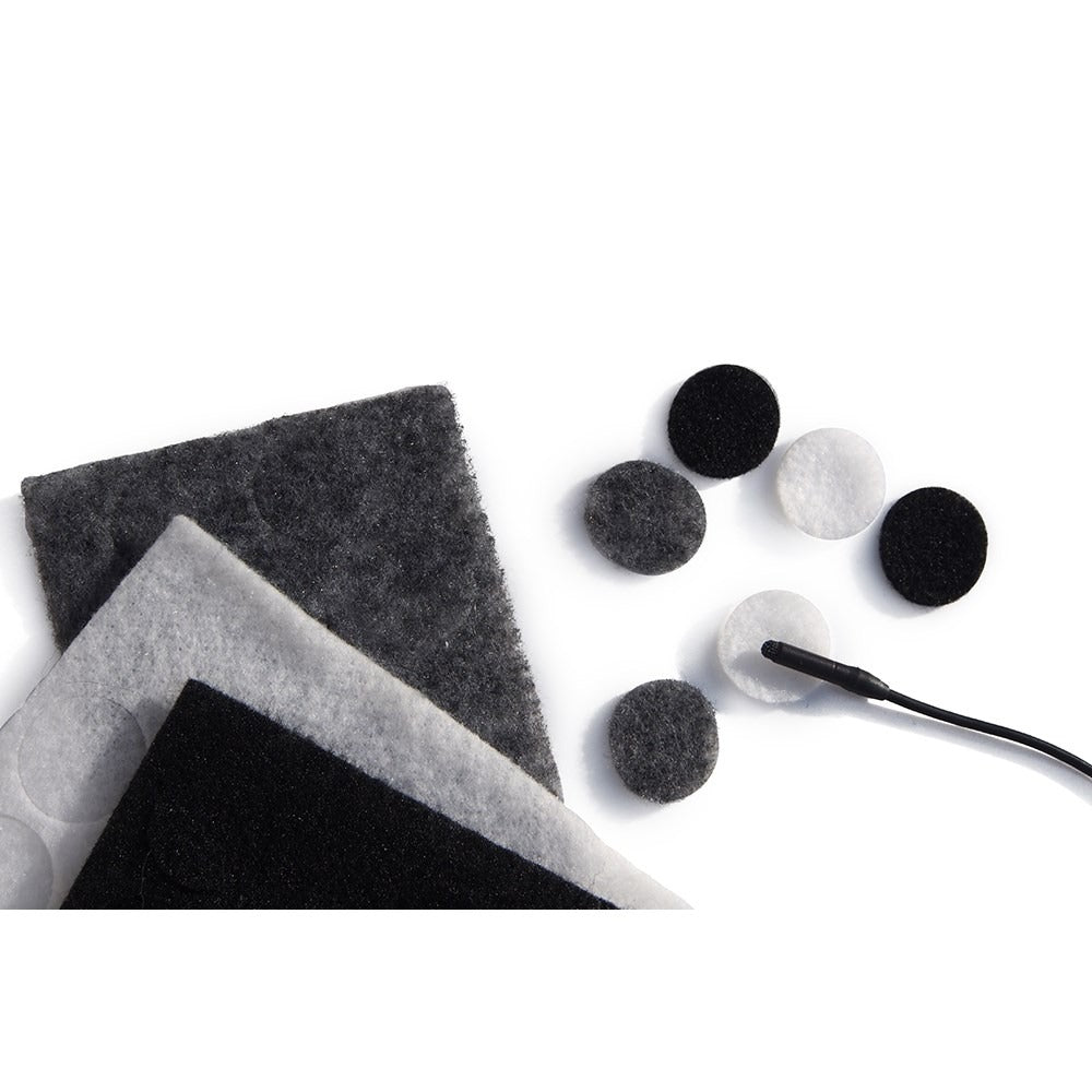 Rycote undercovers mixed-color foam pads, round and sheet pieces, dark and light gray