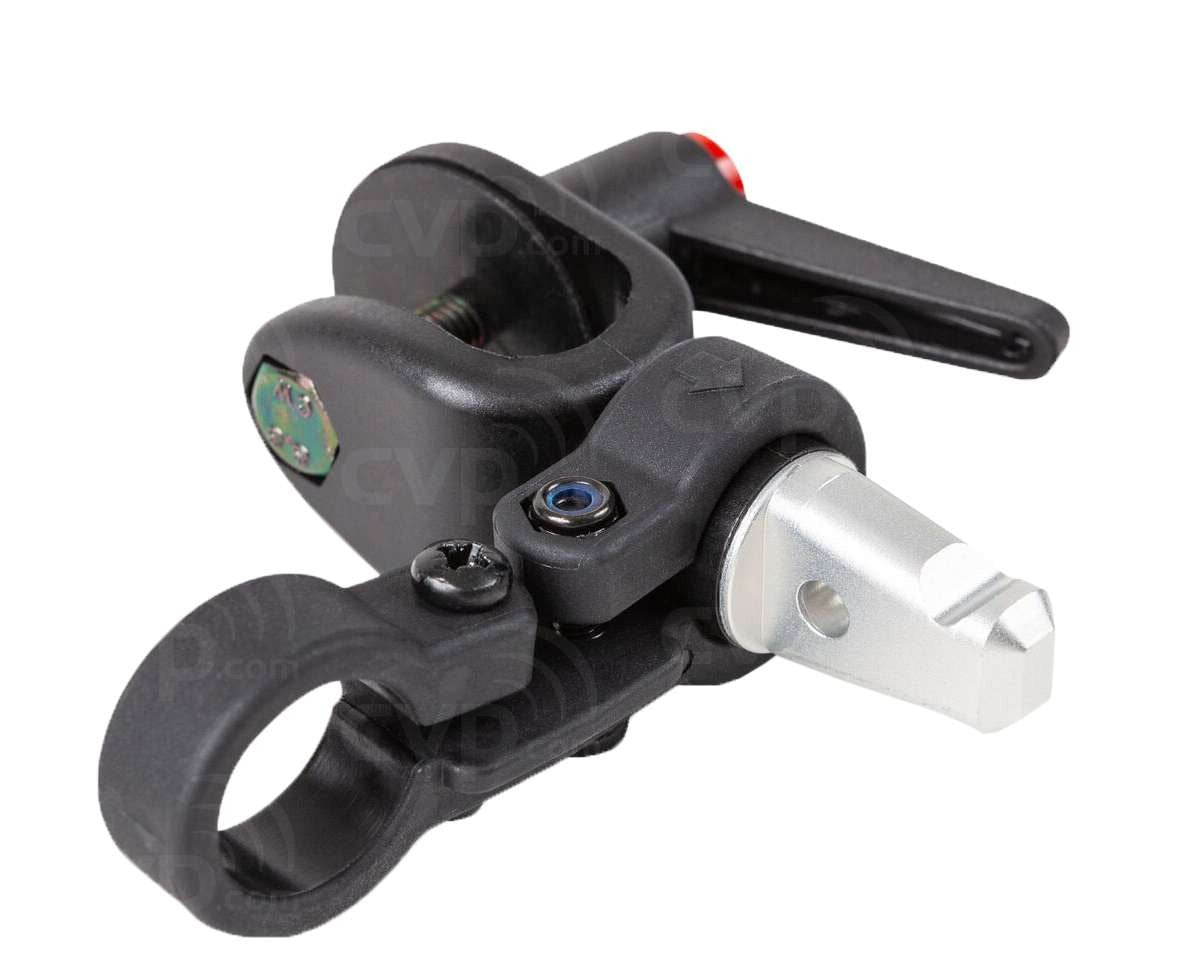 Rycote Cyclone adaptor with black clamp and silver connector end, red ring detail