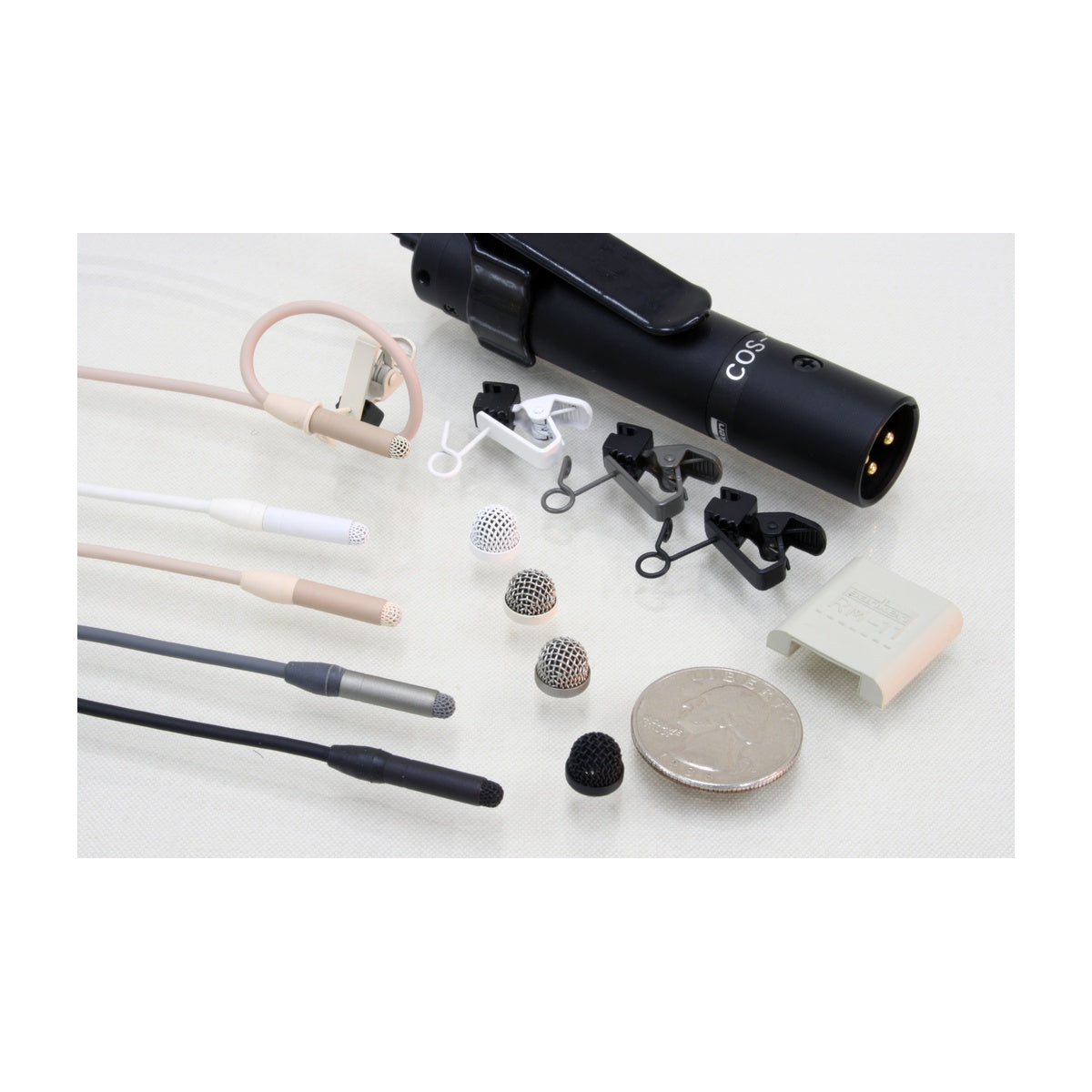 Black COS phantom power adapter with multiple plug attachments and output connector