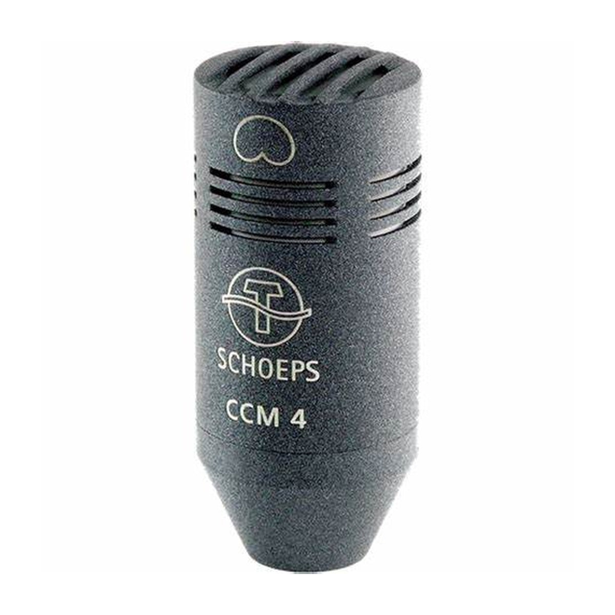 Schoeps CCM 4 cardioid condenser mic capsule; dark cylindrical grille with Schoeps logo