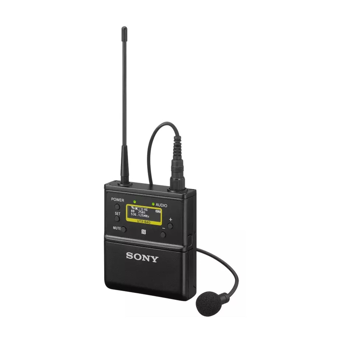 Sony beltpack transmitter with long antenna and headset microphone