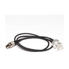 Sound Devices BNC timecode cable, black cord with BNC male and female ends.