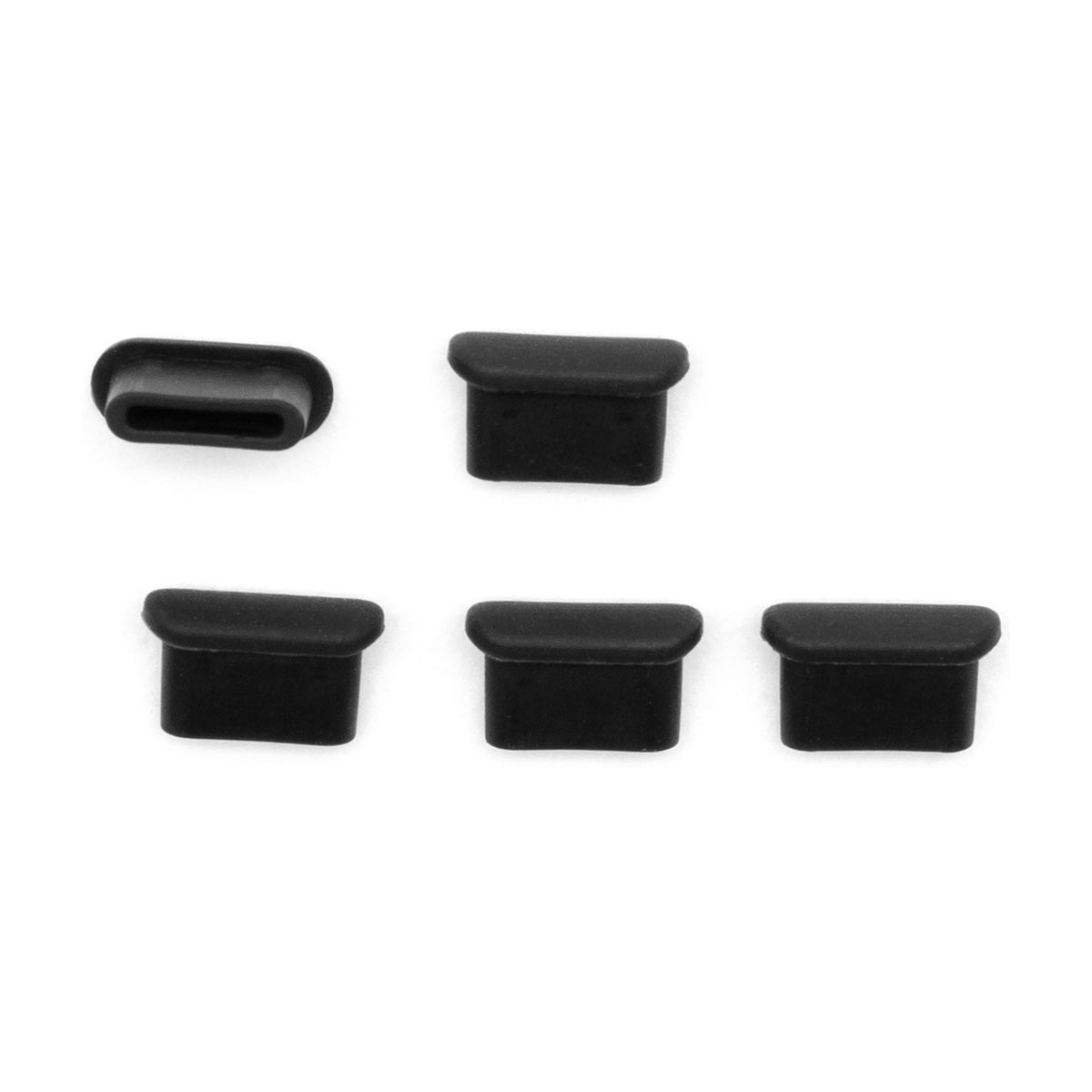 Black silicone USB-C port caps, five-piece set