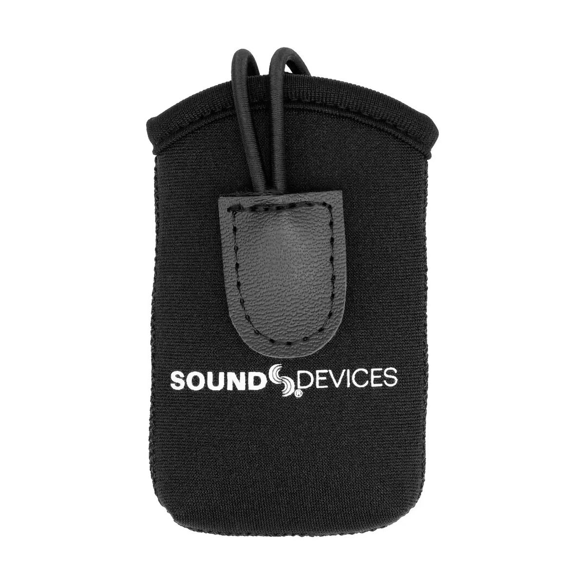 Sound Devices neoprene pouch for A20-TX transmitter, black with front leather patch and tabs