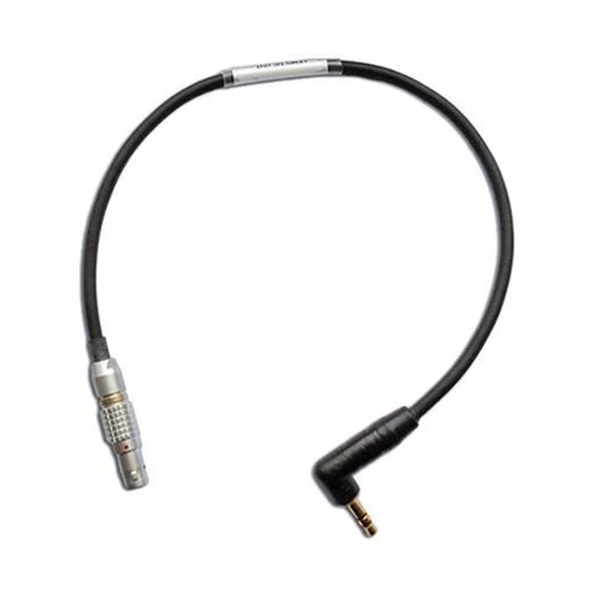 Timecode Systems timecode cable with silver Lemo and black 3.5mm minijack connectors