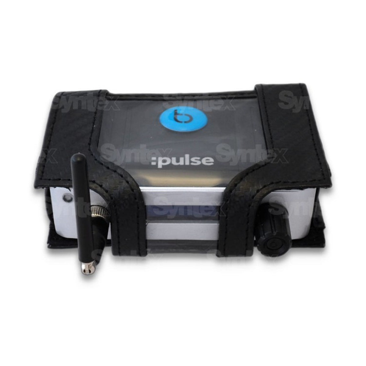 Black production pouch with hook-and-loop top, blue pulse logo and accessory pockets