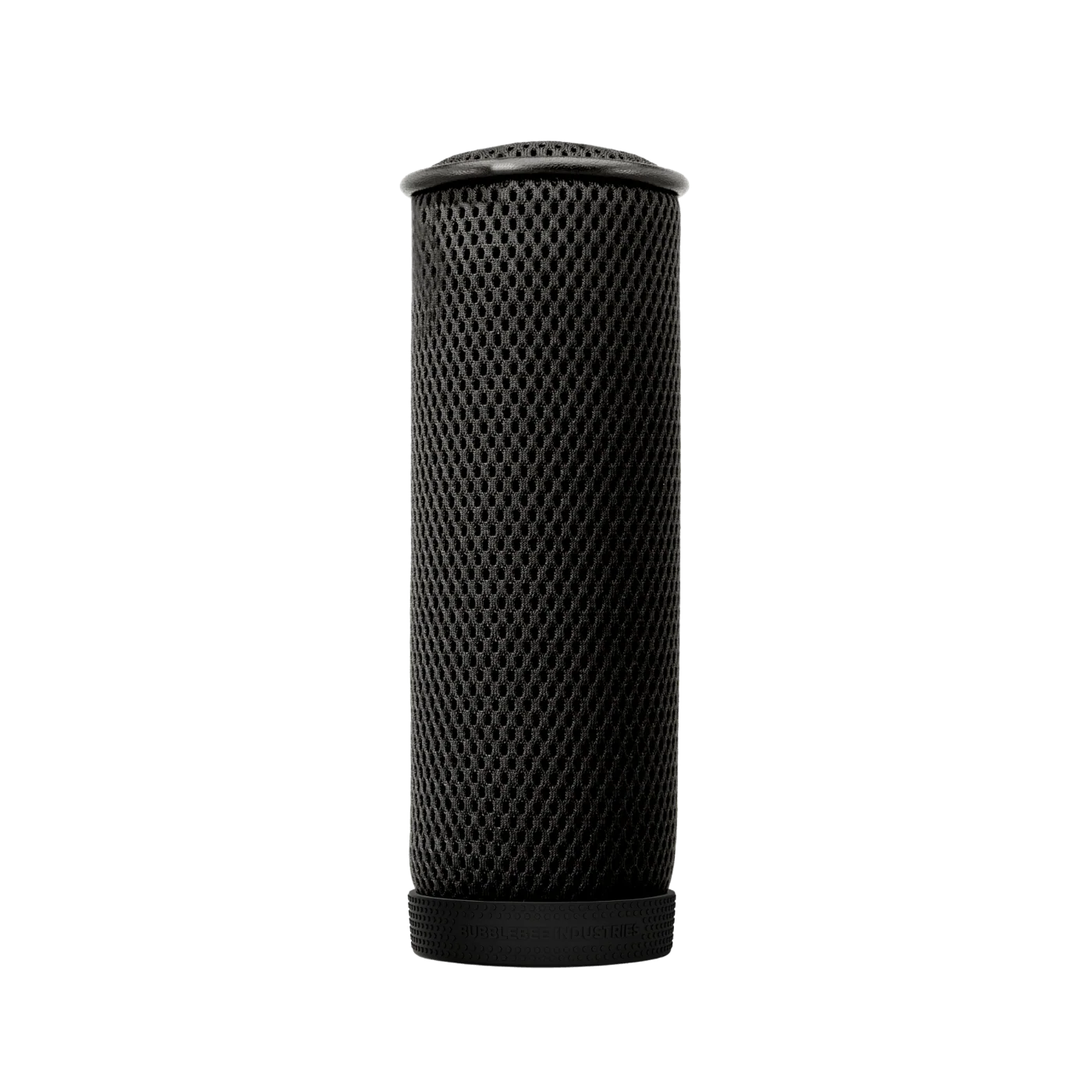 Black spacer mesh cylinder with dotted perforations and ribbed base ring.