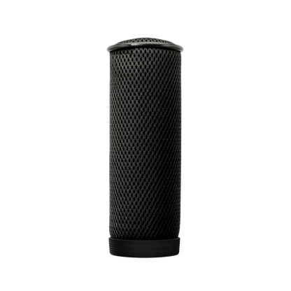 Black spacer mesh cylinder with dotted perforations and ribbed base ring.