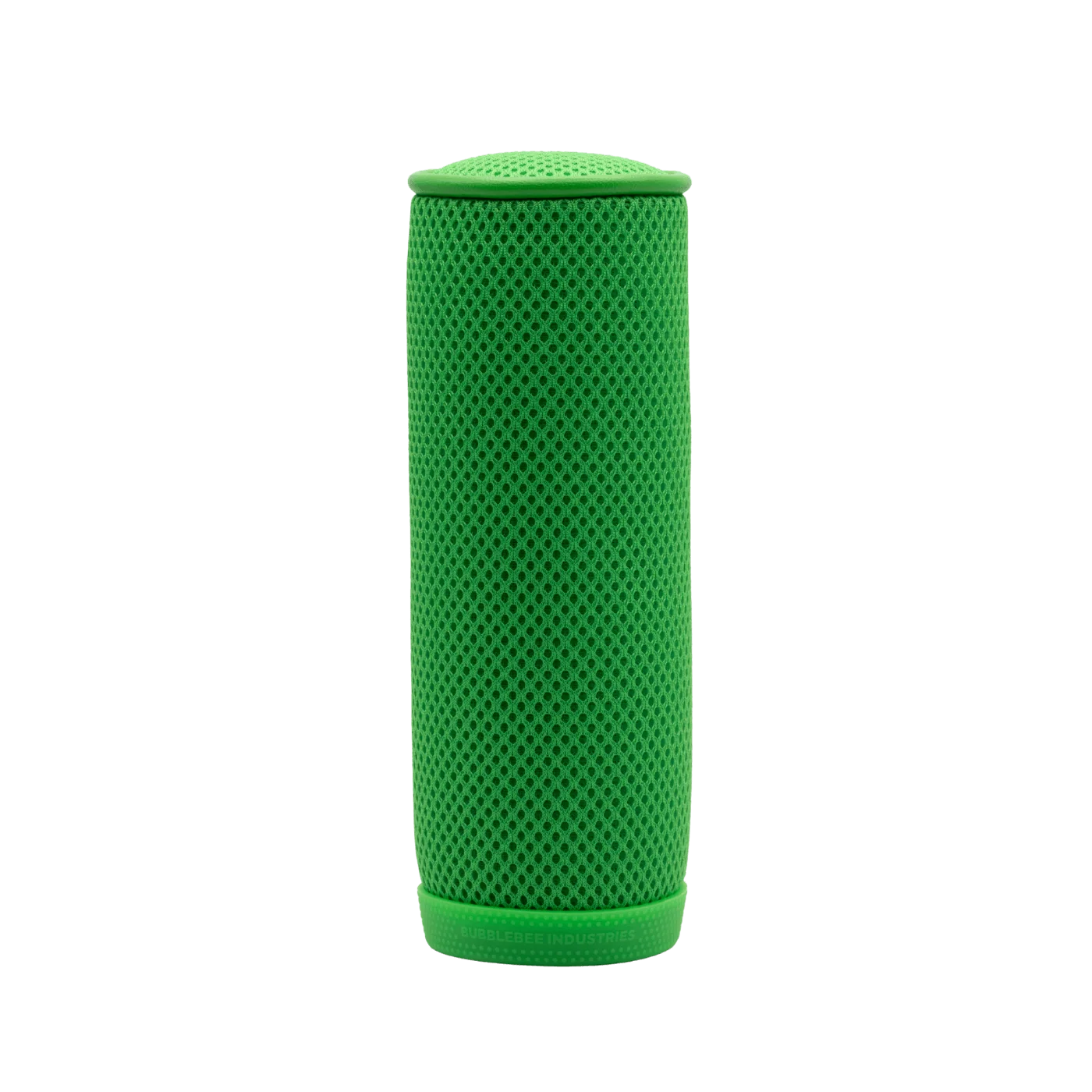 Green spacer mesh cylinder shown from an angle, with perforated mesh texture.