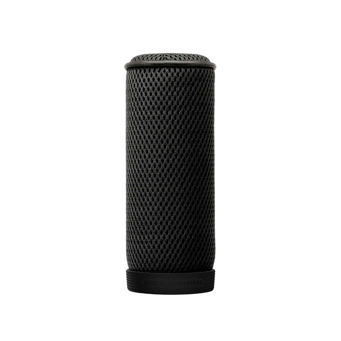 Spacer mesh cylinder in black with perforated pattern and rounded top rim.