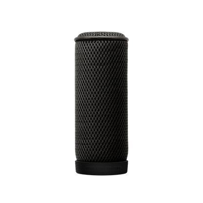 Spacer mesh cylinder in black with perforated pattern and rounded top rim.