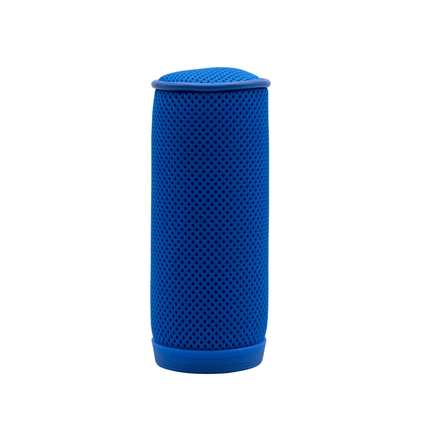 Spacer mesh cylinder in blue with perforated pattern and rounded top rim.
