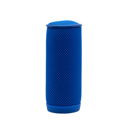 Spacer mesh cylinder in blue with perforated pattern and rounded top rim.
