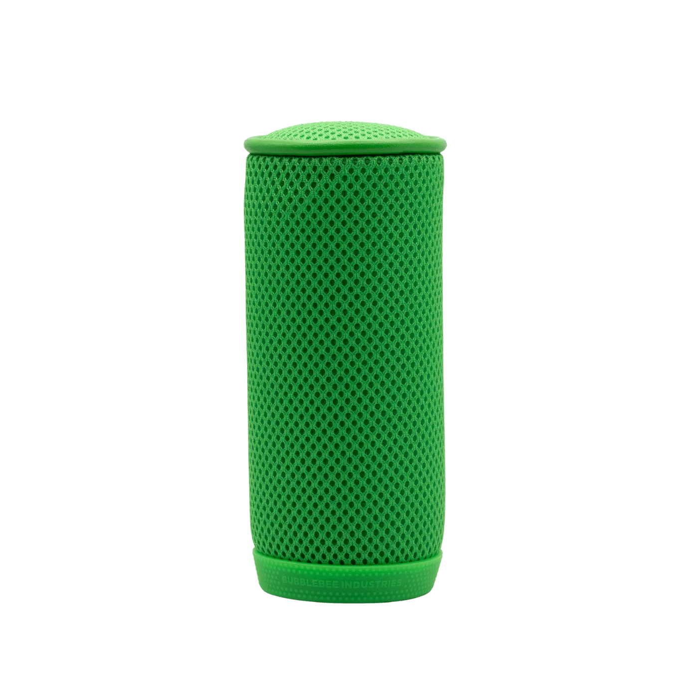 Green spacer mesh cylinder with dotted perforations and ribbed base ring.