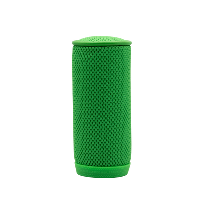 Green spacer mesh cylinder with dotted perforations and ribbed base ring.