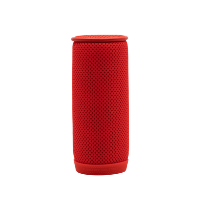 Red spacer mesh cylinder with dotted perforations and ribbed base ring.