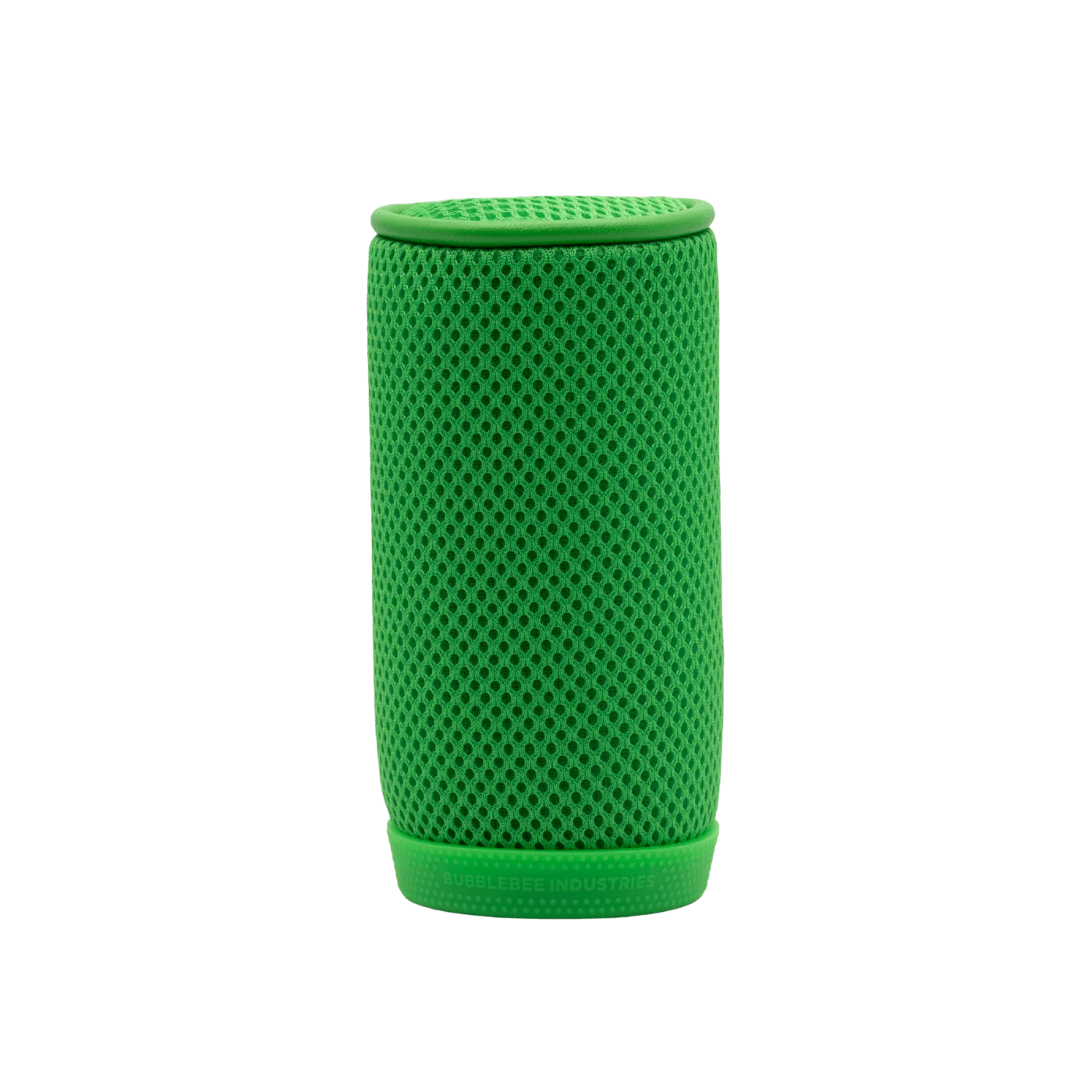 Spacer mesh cylinder in green with perforated pattern and rounded top rim.