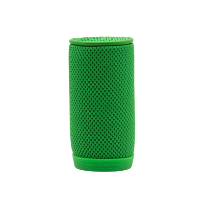 Spacer mesh cylinder in green with perforated pattern and rounded top rim.