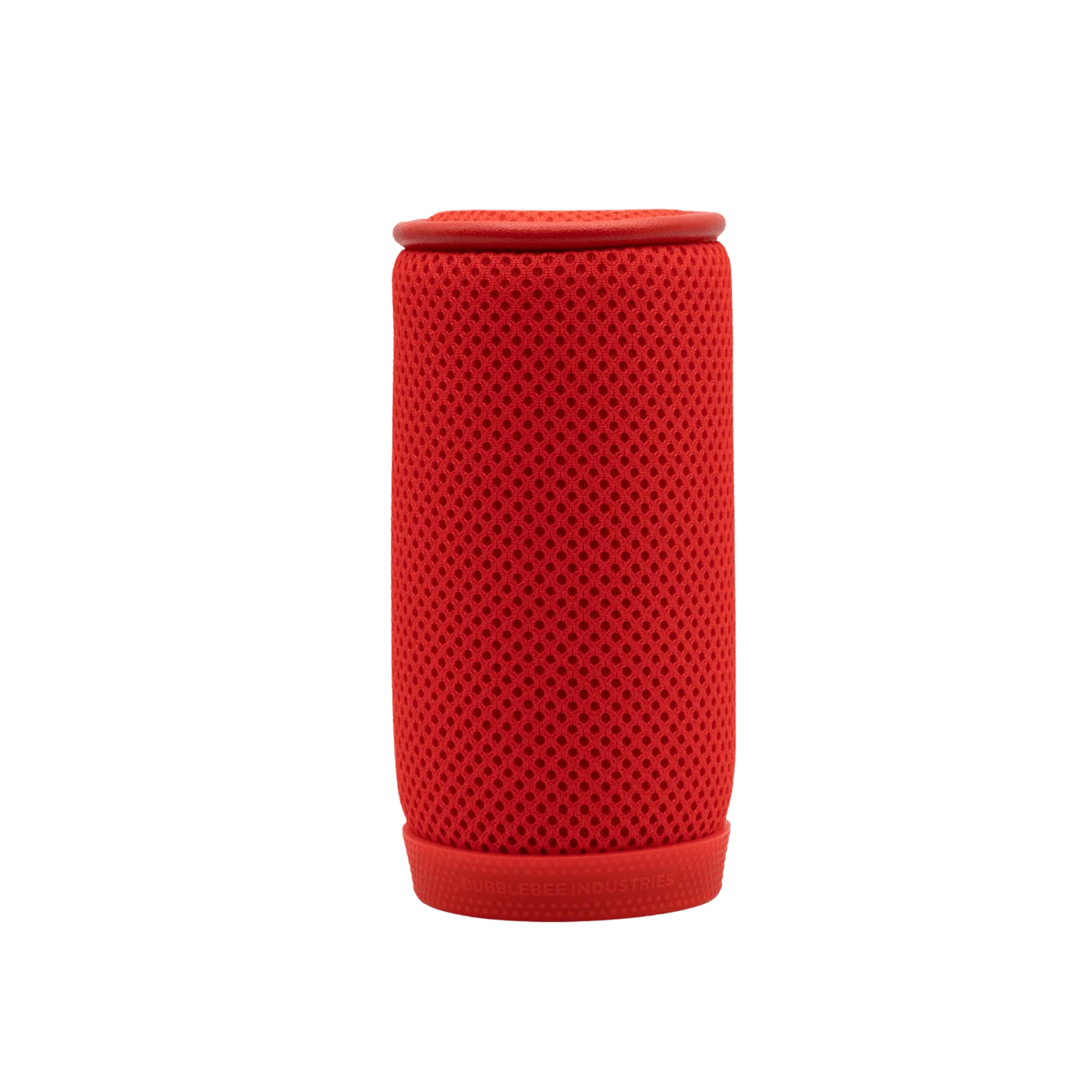 Spacer mesh cylinder in red with perforated pattern and rounded top rim.