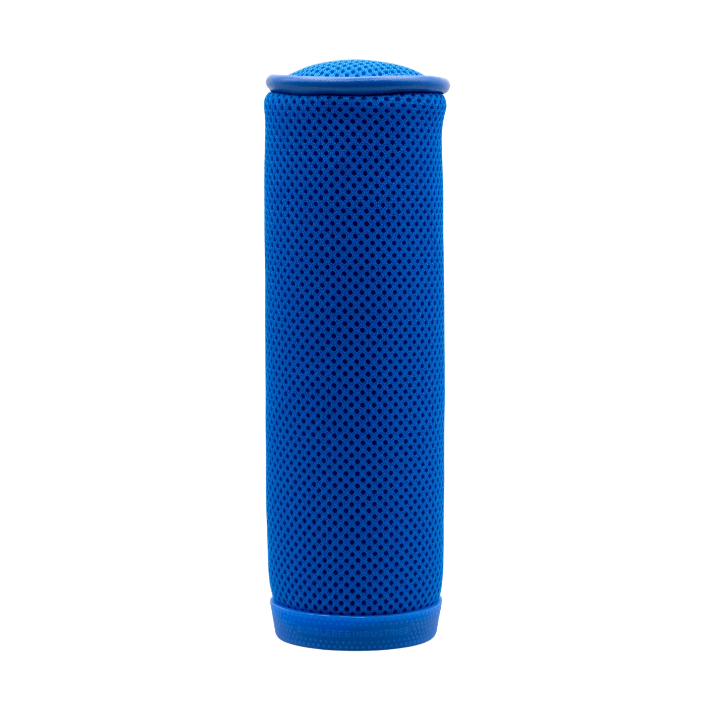 Blue mesh cylindrical microphone windscreen with rubber base