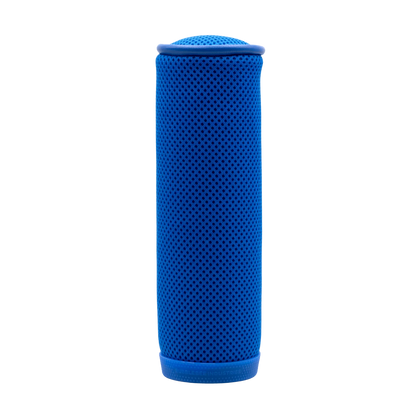 Blue mesh cylindrical microphone windscreen with rubber base
