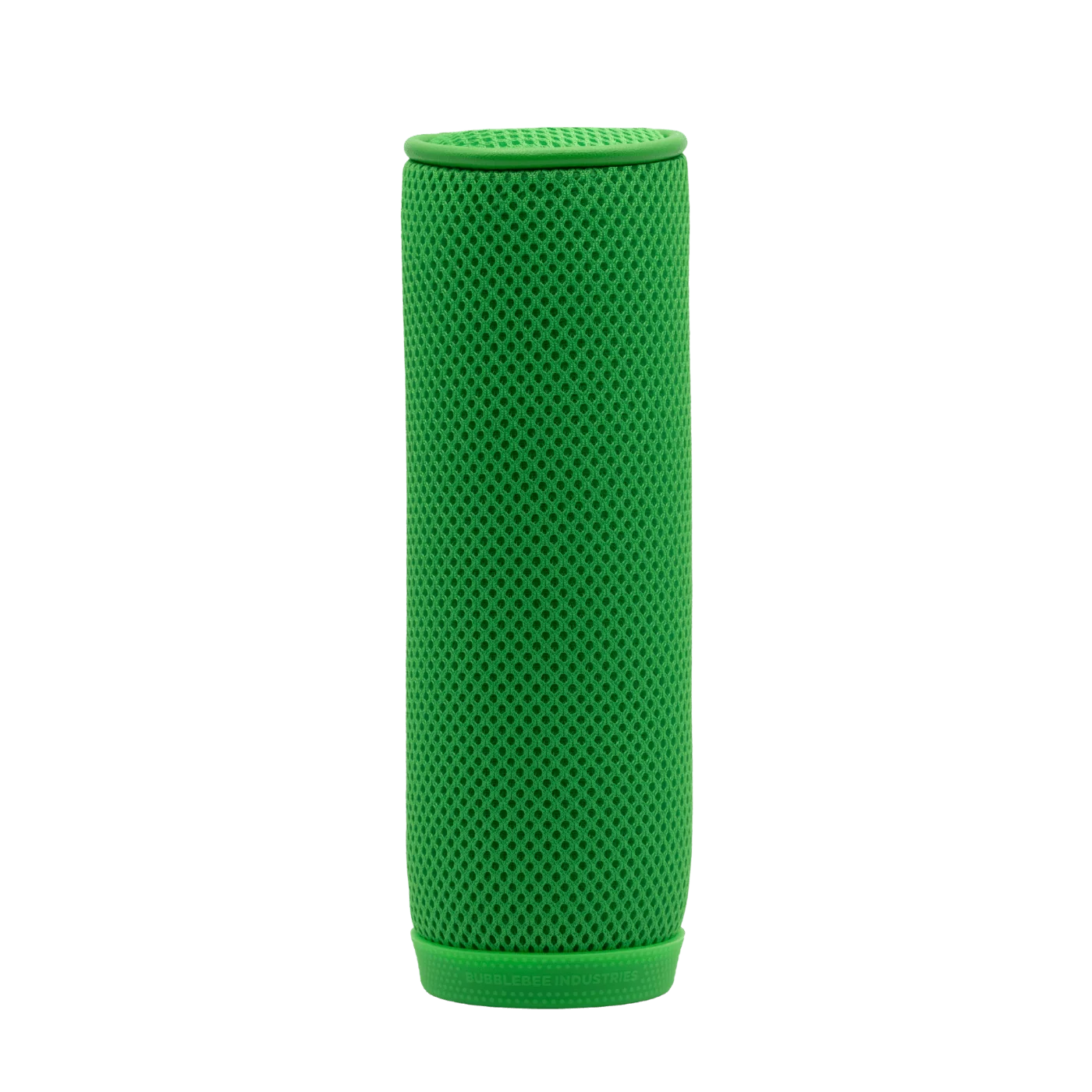 Green mesh cylindrical microphone windscreen with rubber base