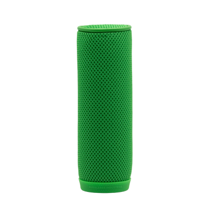 Green mesh cylindrical microphone windscreen with rubber base