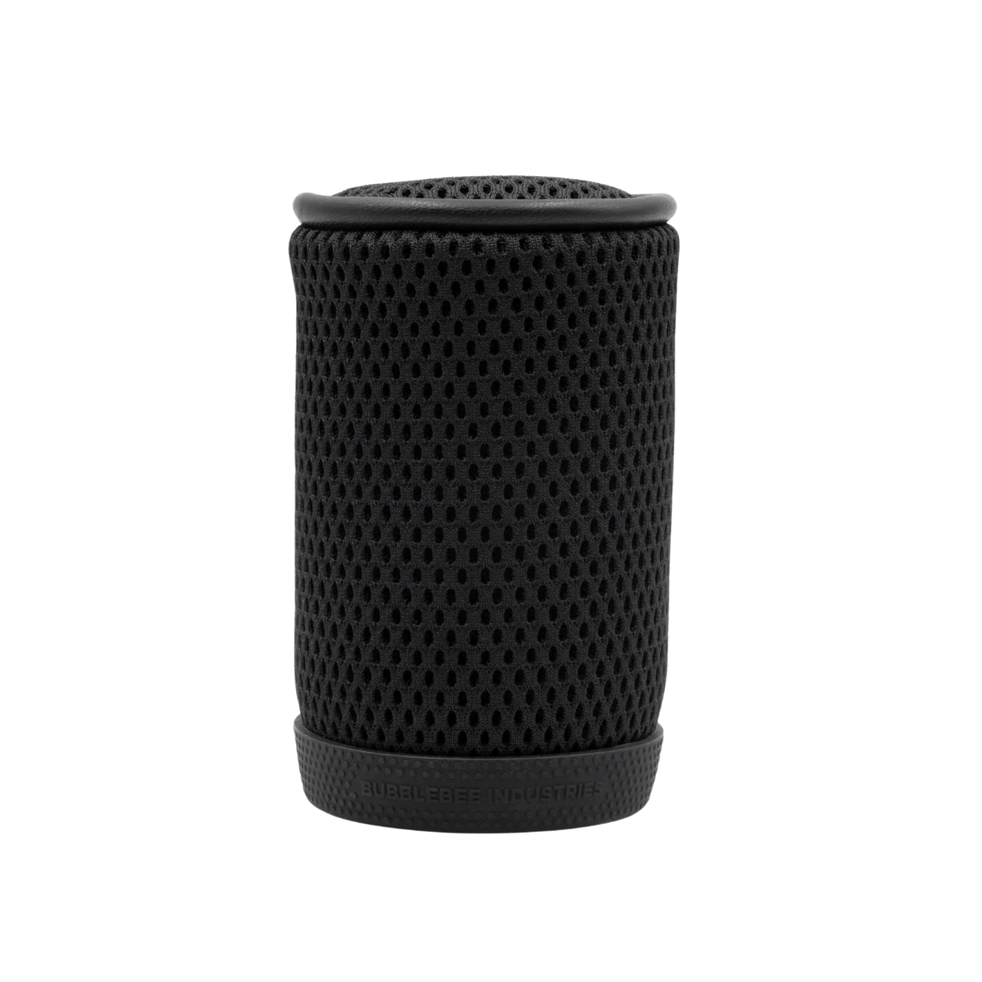 Black cylindrical mesh spacer bubble, close side view, rounded top and base.