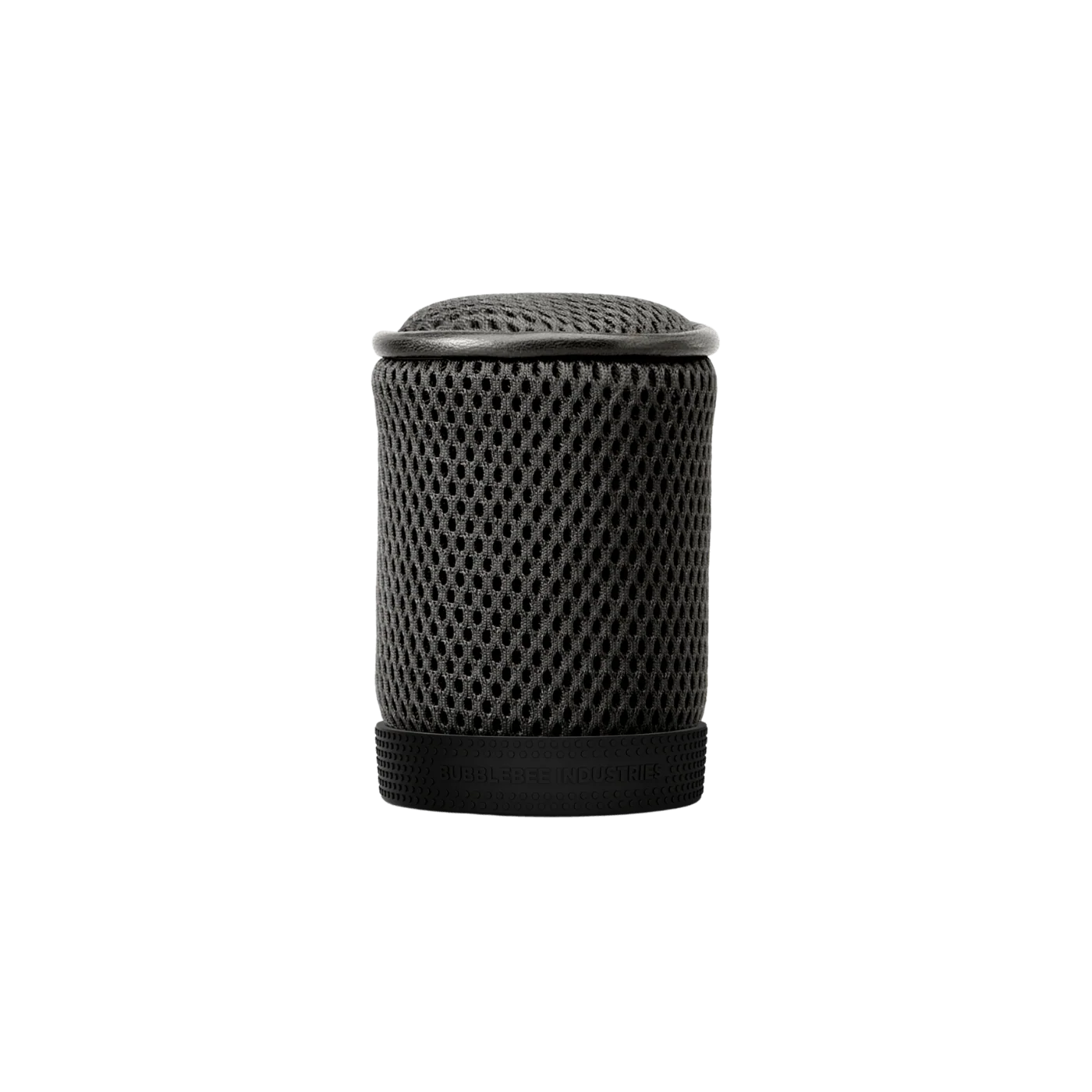 Black cylindrical mesh spacer bubble with textured perforations and rounded top.