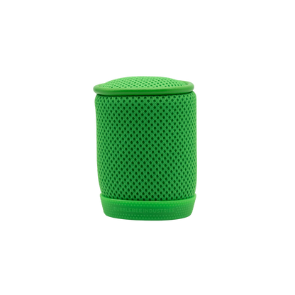 Green cylindrical mesh spacer bubble with textured perforations and rounded top.