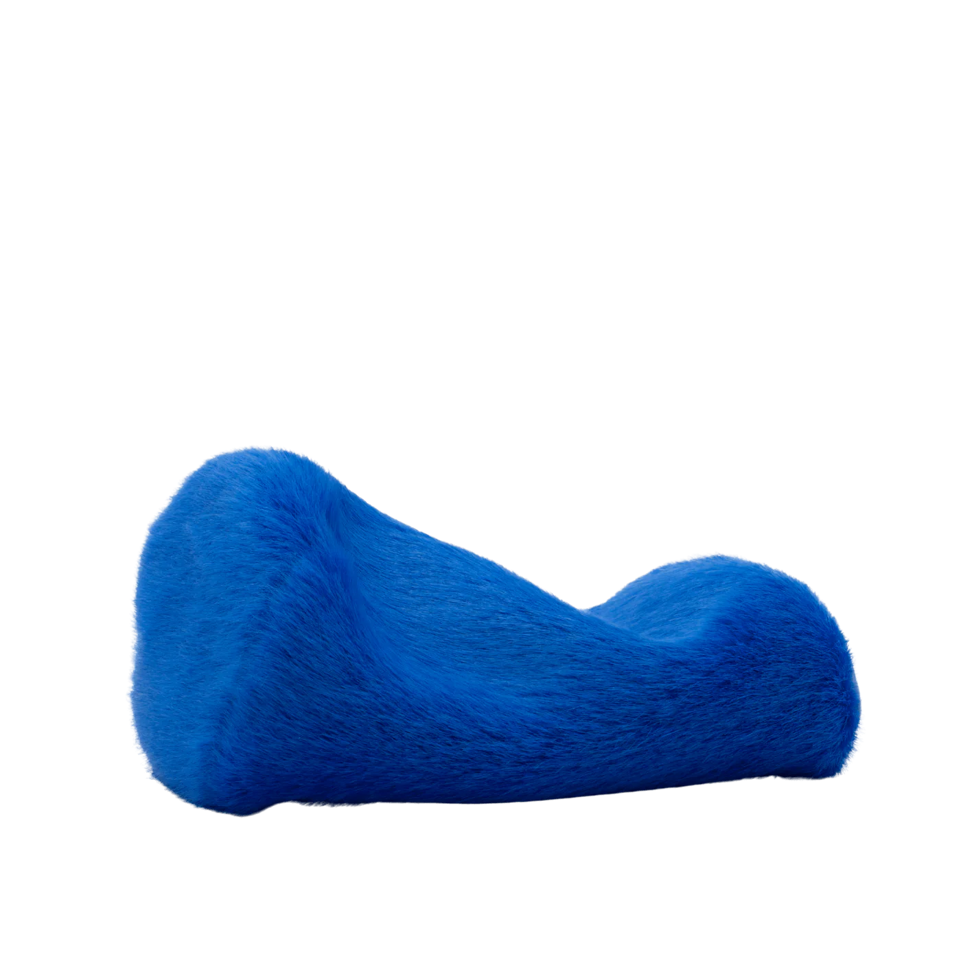 Blue plush spacer cover with curved C shape and smooth fuzzy texture.