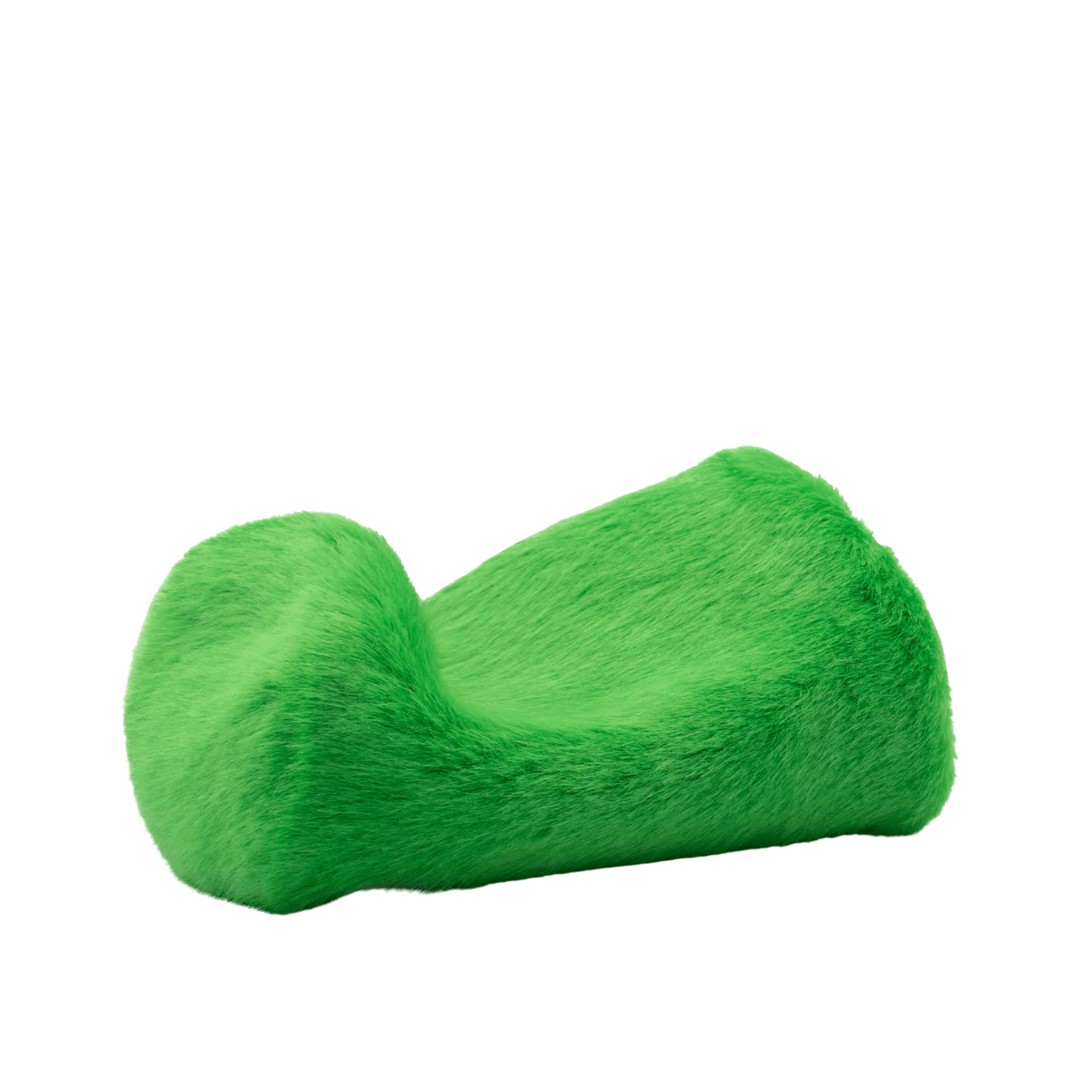 Green plush spacer cover with curved C shape and bright fuzzy pile.