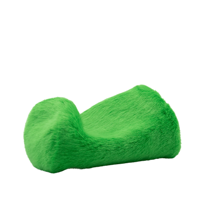 Green plush spacer cover with curved C shape and bright fuzzy pile.