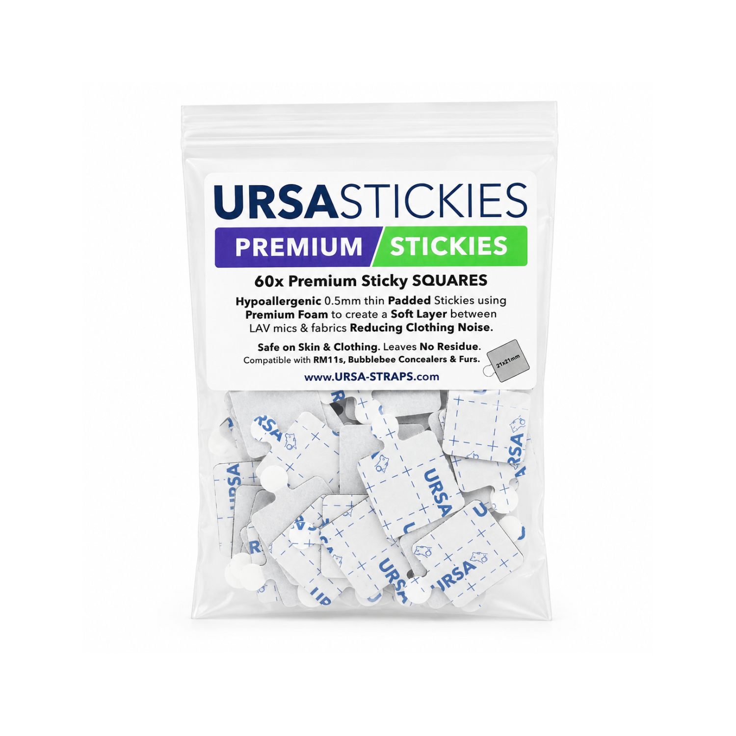 URSASTICKIES adhesive squares in resealable pouch, white foam sticky pads
