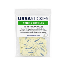 Resealable pouch of URSA sticky circles adhesive pads, 90 count