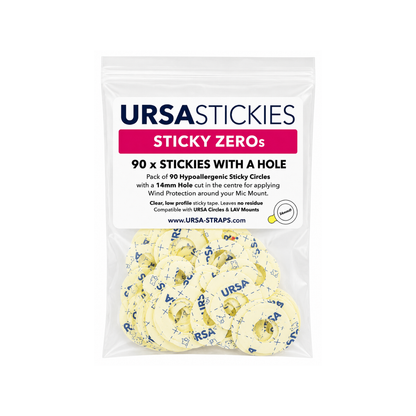Adhesive sticky circles with center hole, pale yellow, in clear pouch