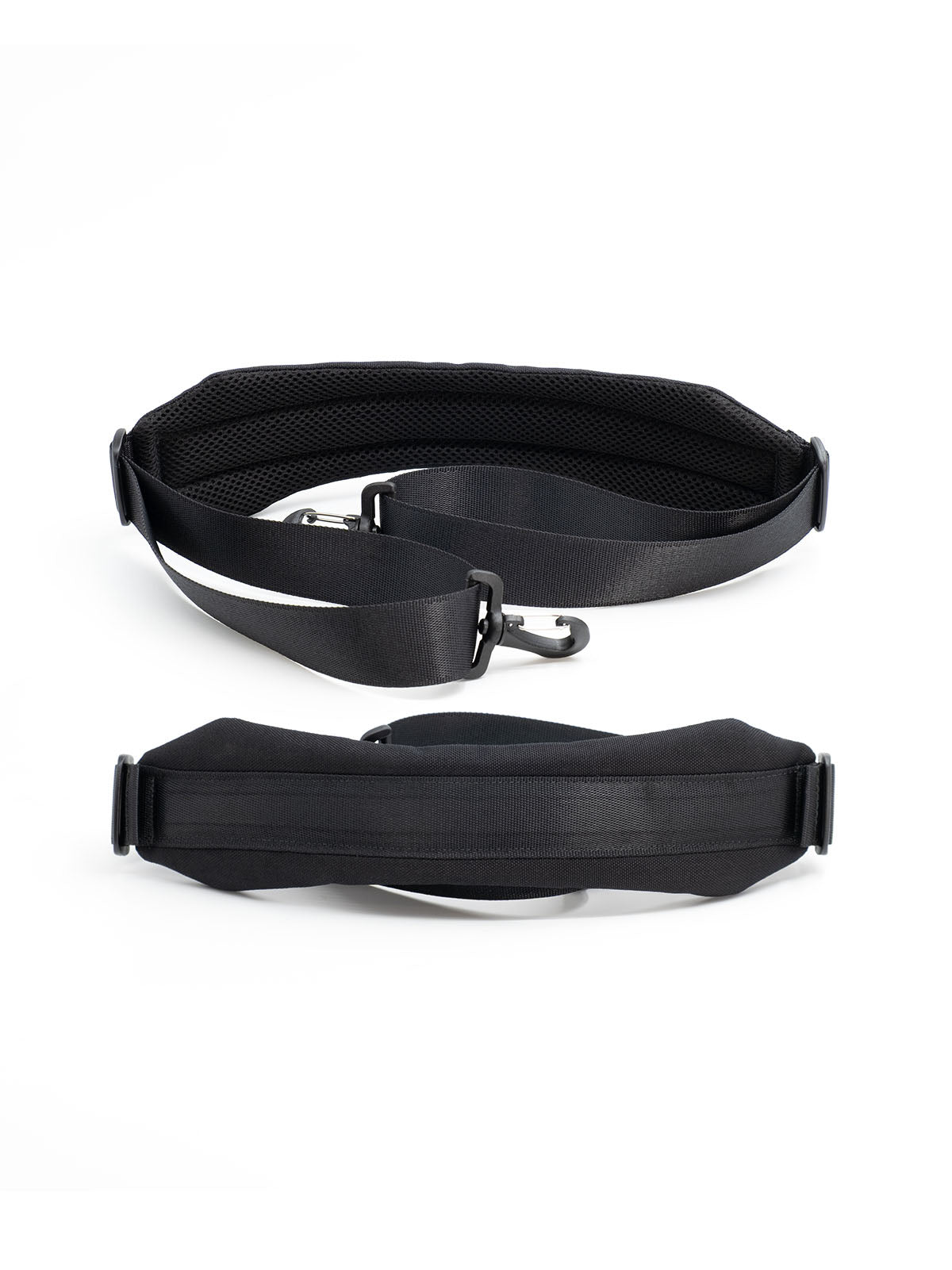 Black organizer case with wide shoulder strap and carry handle, closed with zippers.