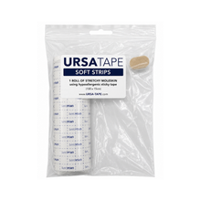 URSA soft strips moleskin tape roll in clear plastic package, beige