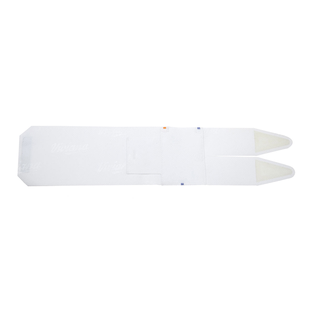 White calf strap with textured fabric and two end fastening tabs.