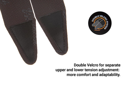 Double-velcro extreme thigh straps with adjustable tension pads, dark close-up