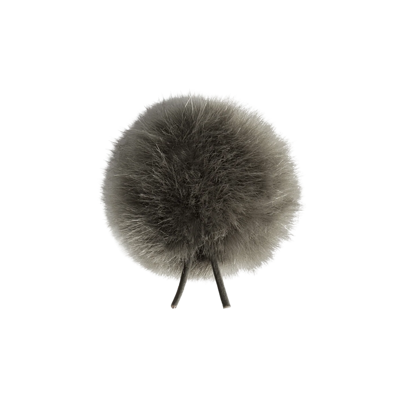 Light gray fuzzy windscreens pom-pom with two small prongs