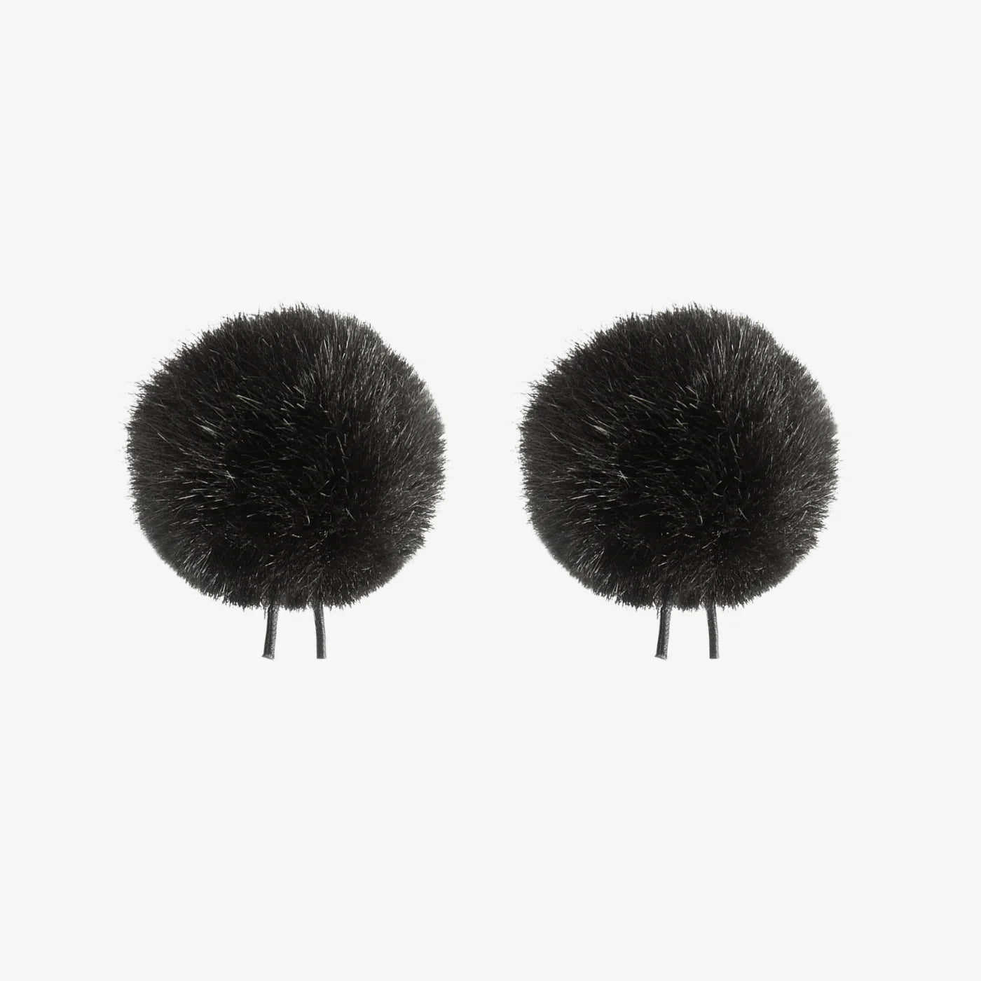 Pair of black faux fur pom-poms with twin-prong base
