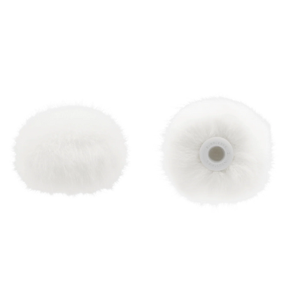 White circular microphone windscreen, front and back