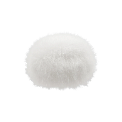 White fluffy circular microphone windscreen