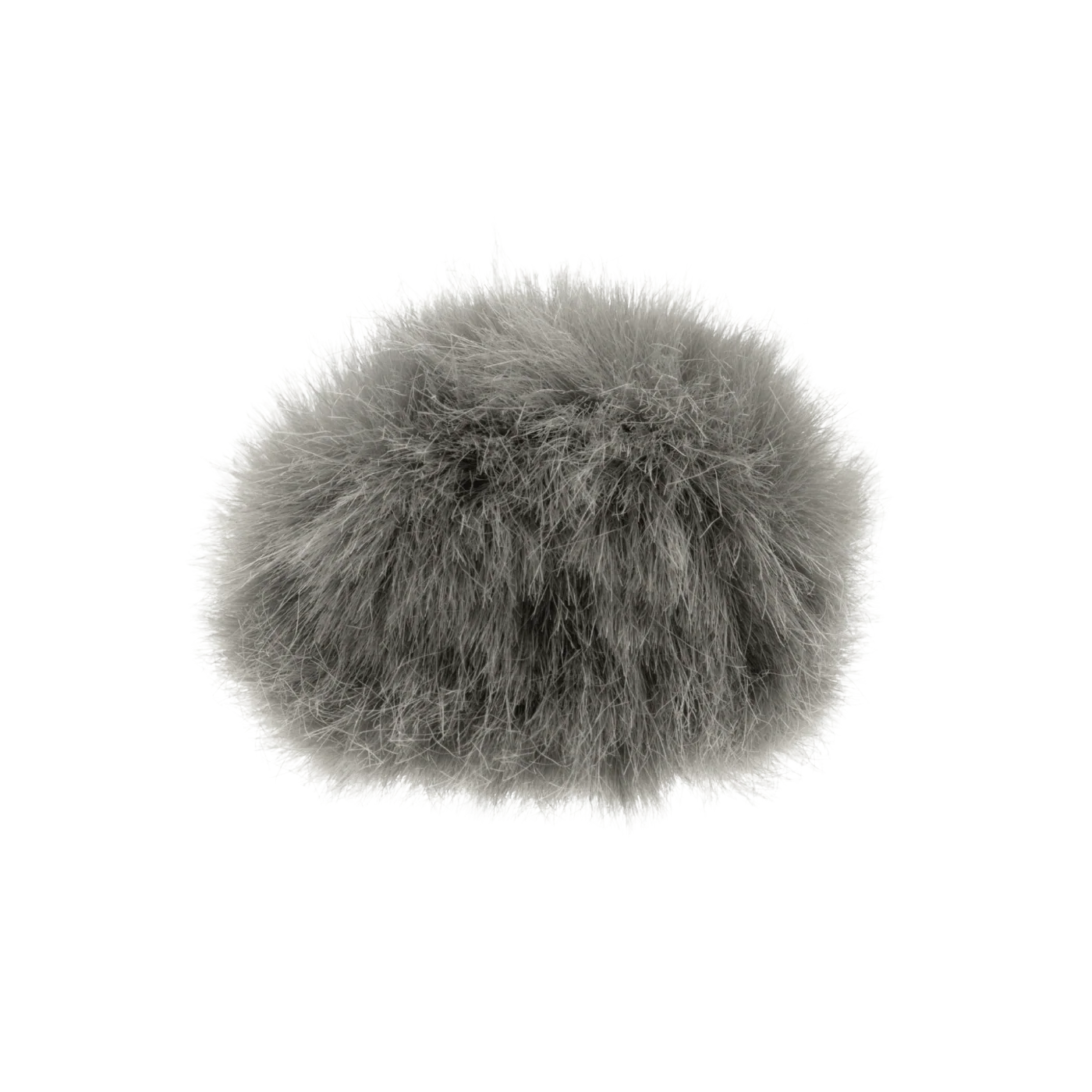Grey fluffy circular microphone windscreen