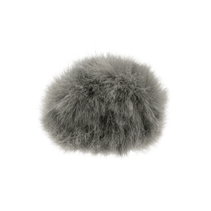 Grey fluffy circular microphone windscreen
