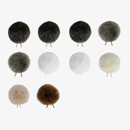 Assorted faux fur pom-poms with twin-prong base in multiple colors (set)