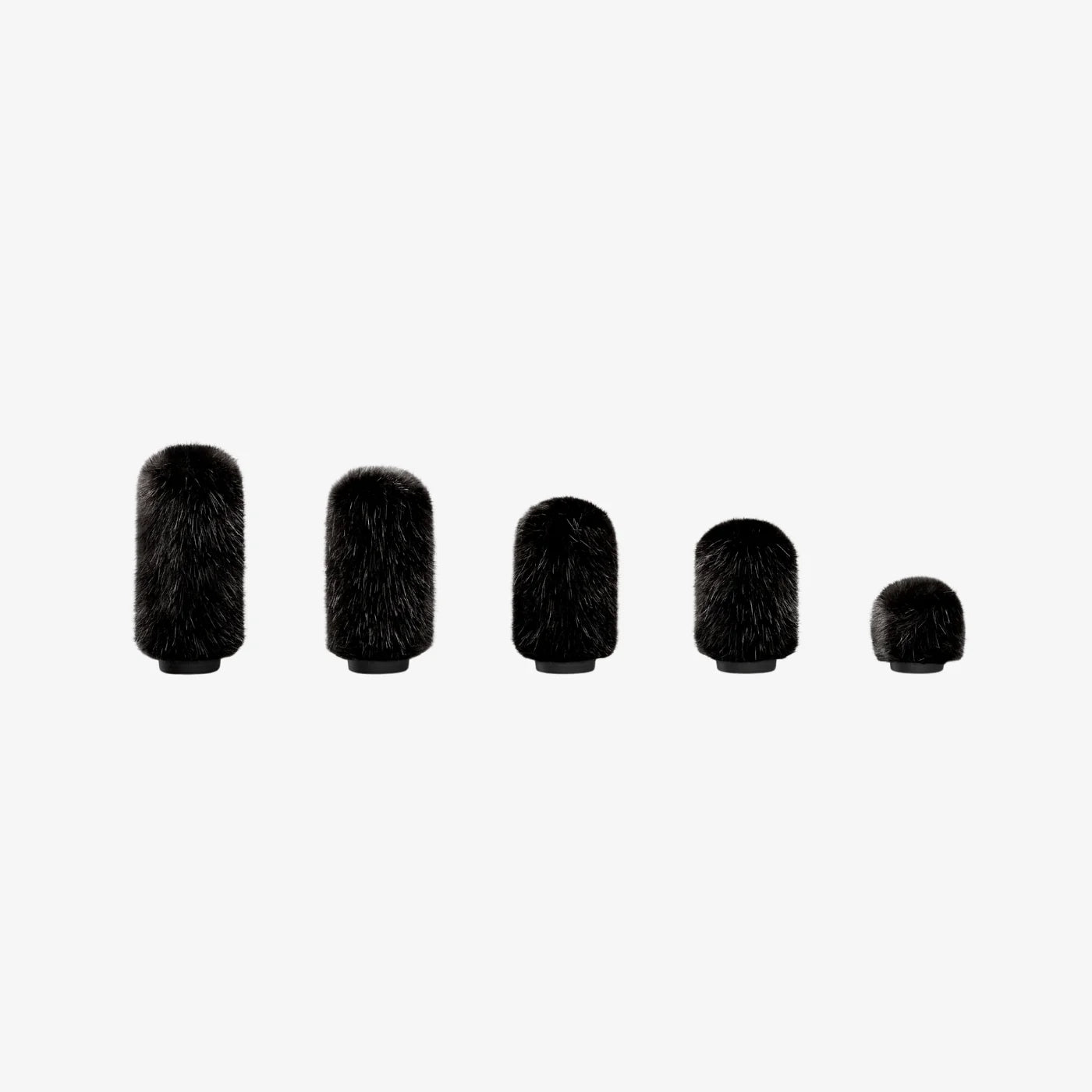 Set of 5 black furry microphone windscreen covers in different sizes