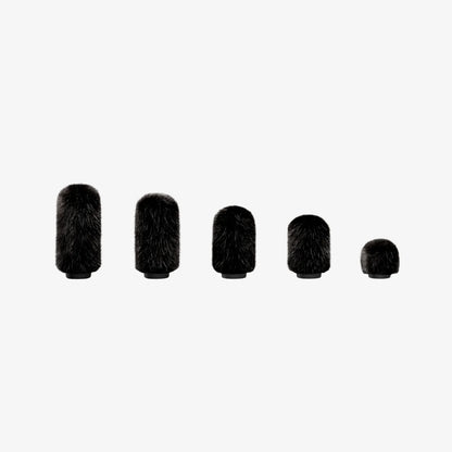 Set of 5 black furry microphone windscreen covers in different sizes